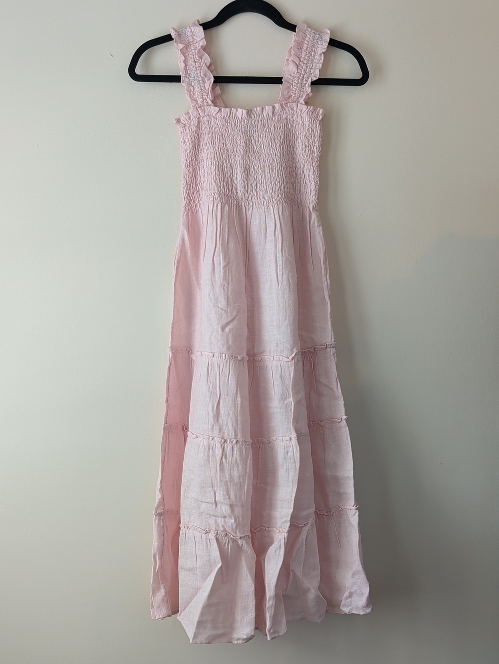 Quince Light Pink Smocked Tiered Maxi Dress